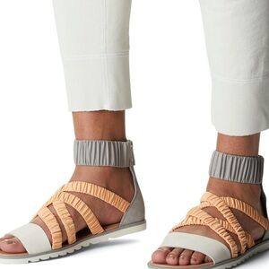 Sorel Women’s 8.5 ankle strap sandals back (suede gray) zipper gladiator style